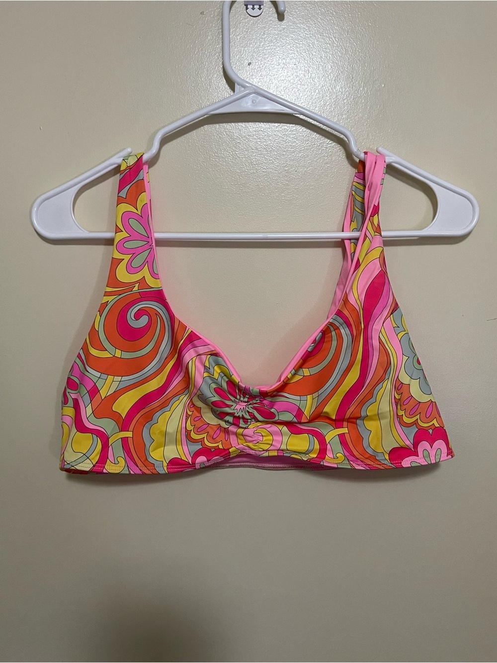 Frankie's Bikinis Pink Orange Yellow Floral Swirl Kids Bikini Top
